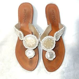 Mystique Women's Kitten Heel Sandals Size 6 Shell and Beaded Embellished
